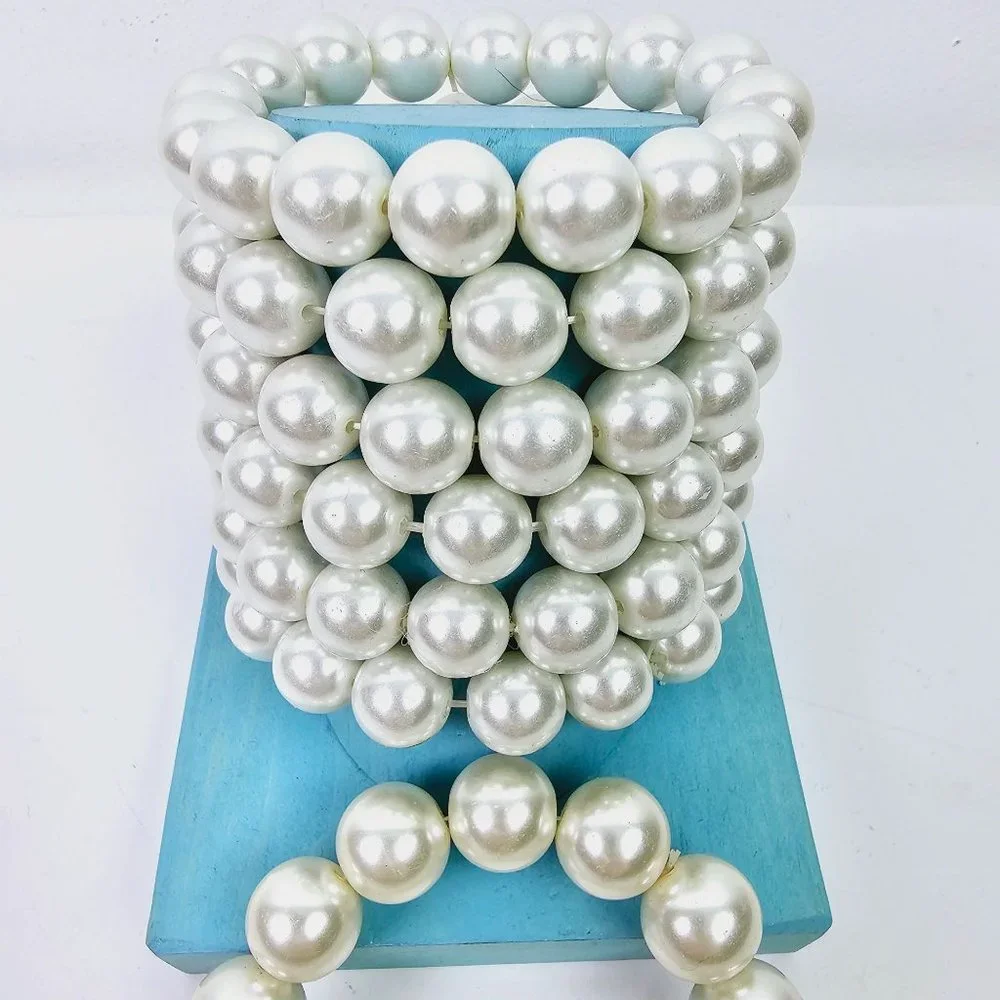 Set of 6 Large Rounded White Pearl Bracelets, Stretch PLUS Bonus Bracelet!
